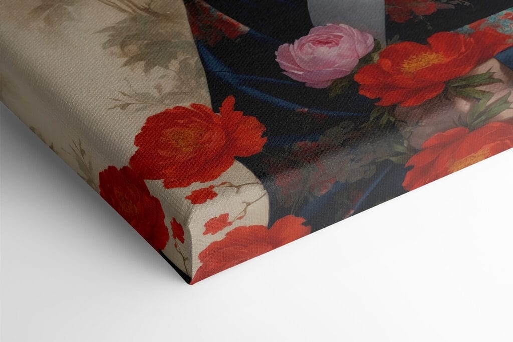 Woman in a kimono with flowers and birds Woman in a kimono with flowers and birds