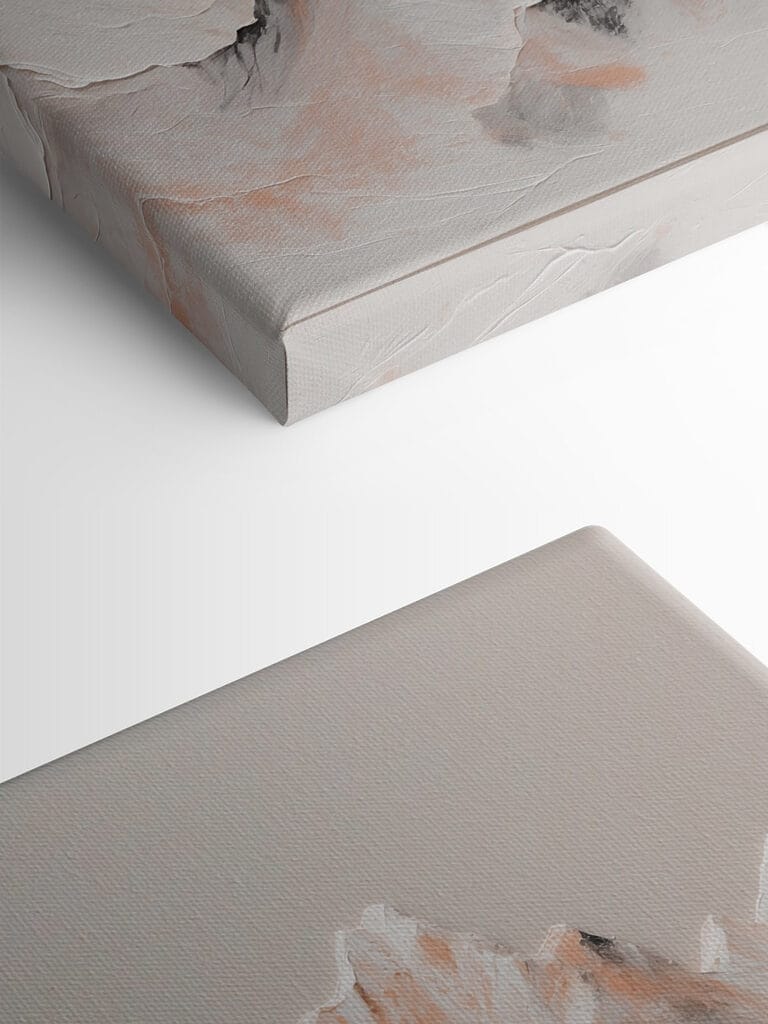 Painting of mountains with white and brown colors