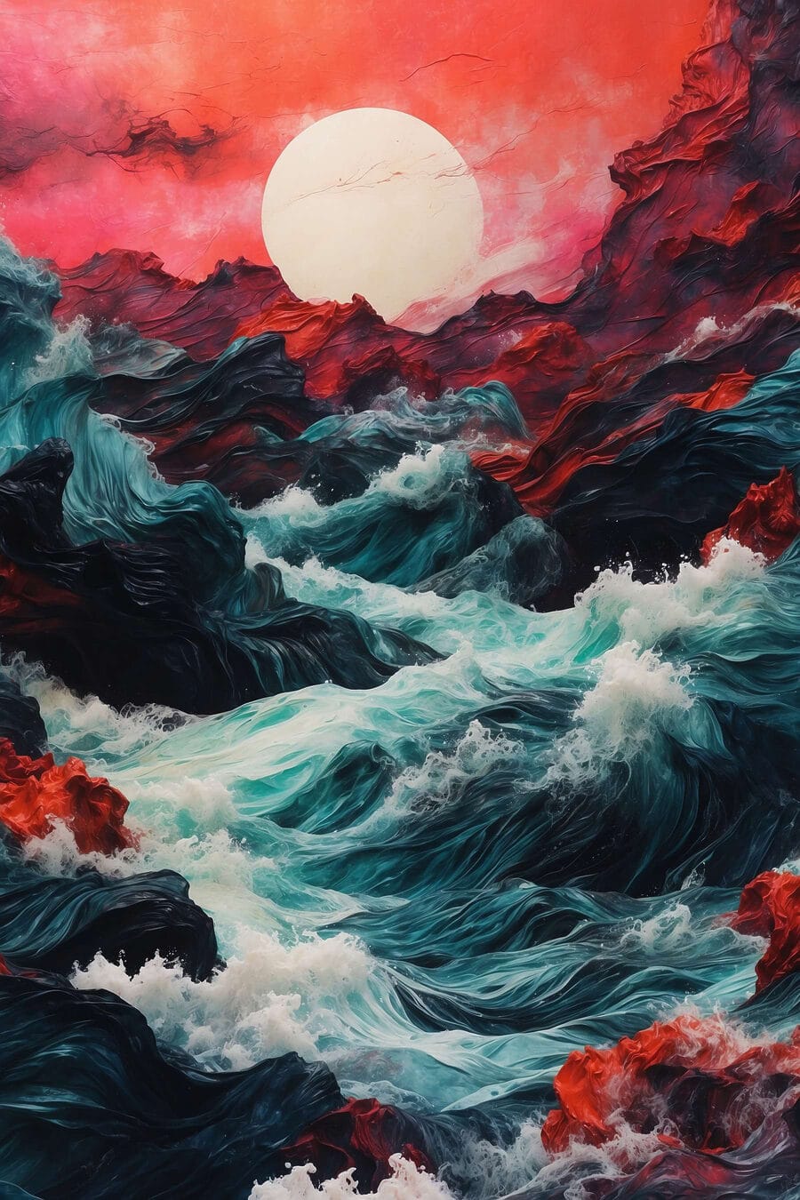 Painting of waves and mountains Painting of waves and mountains