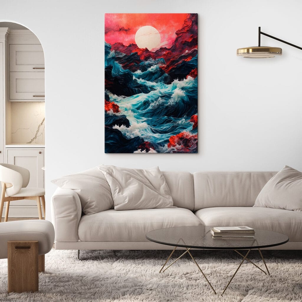 Painting of waves and mountains