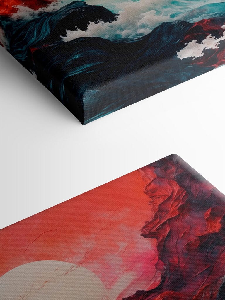 Painting of waves and mountains