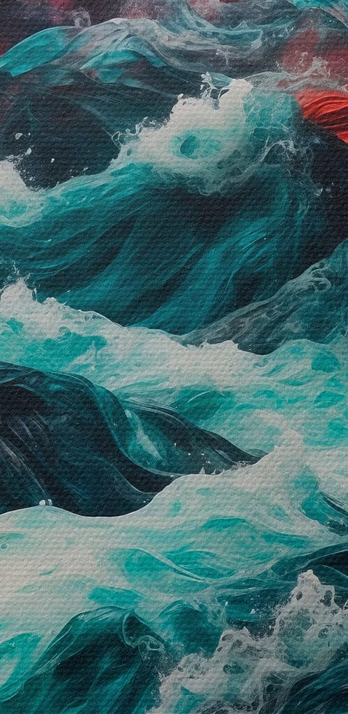 Painting of waves and mountains