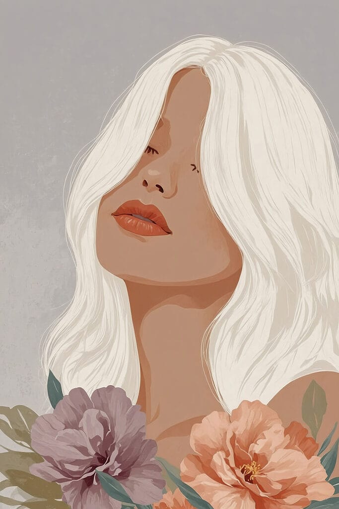 Woman with long white hair and flowers Woman with long white hair and flowers