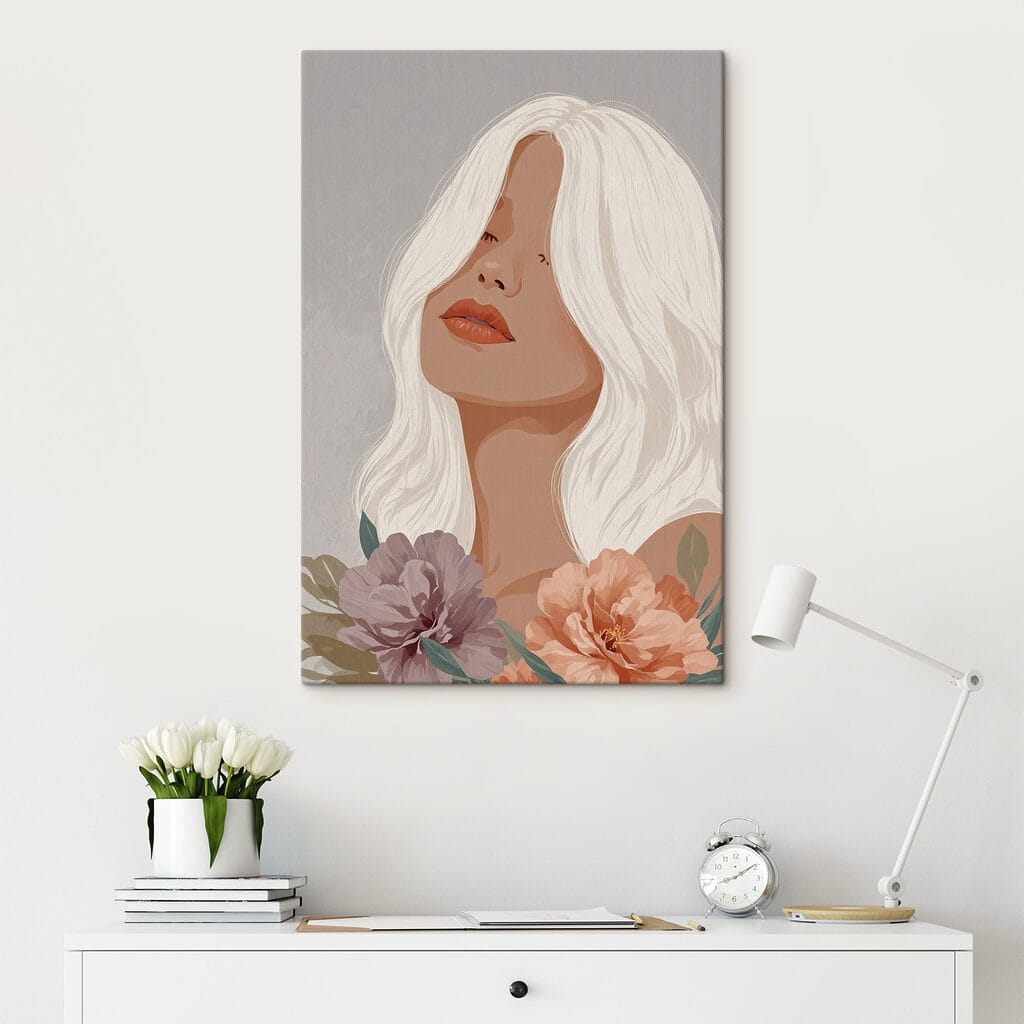 Woman with long white hair and flowers Woman with long white hair and flowers