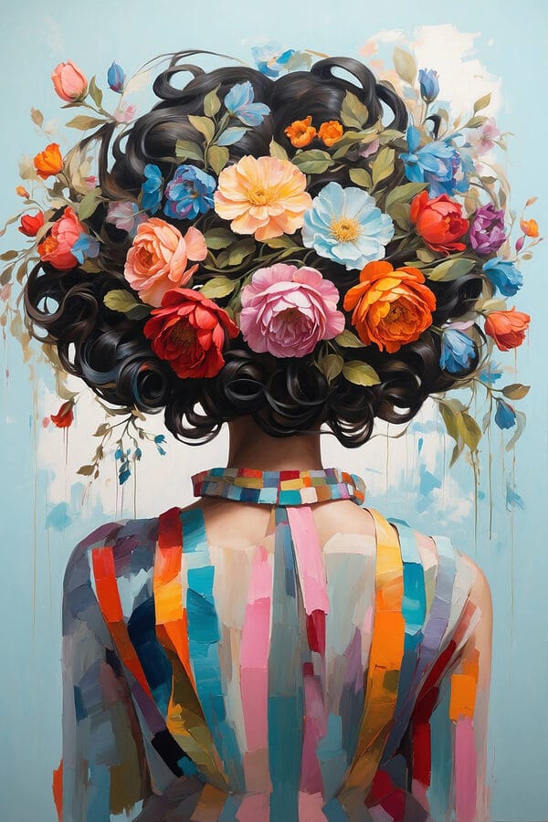 Painting of a woman with flowers on her head Painting of a woman with flowers on her head
