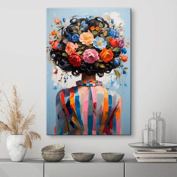 Painting of a woman with flowers on her head Painting of a woman with flowers on her head