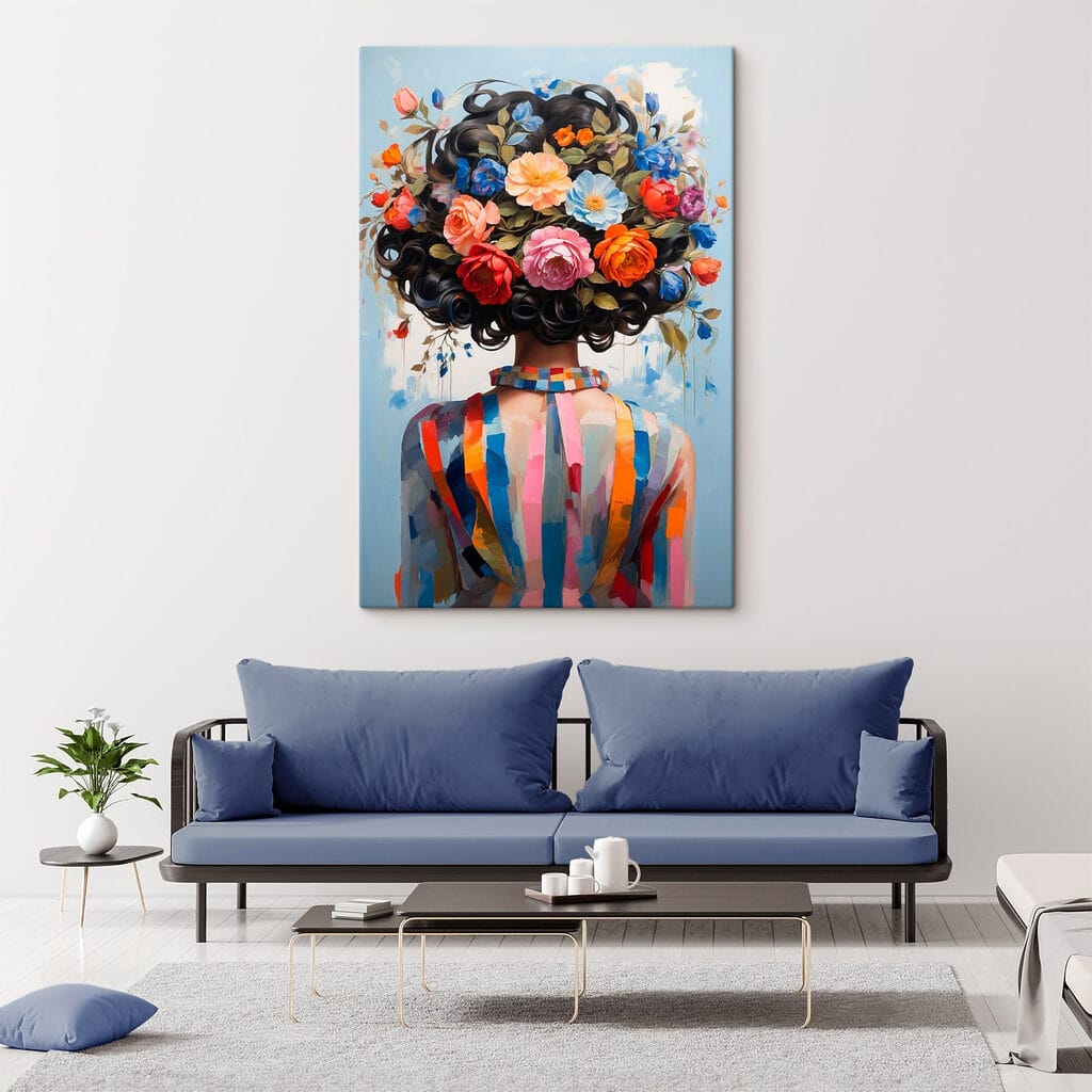 Painting of a woman with flowers on her head Painting of a woman with flowers on her head