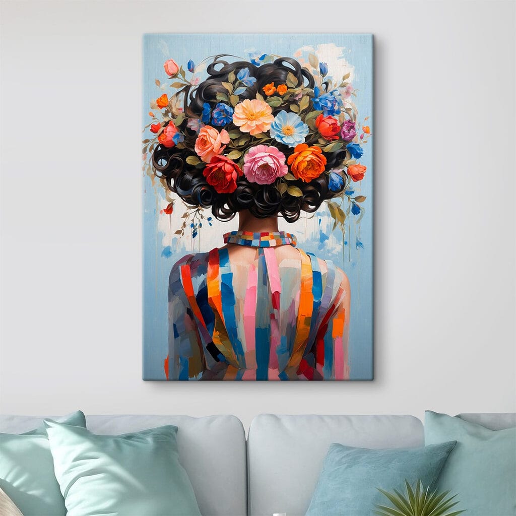Painting of a woman with flowers on her head Painting of a woman with flowers on her head