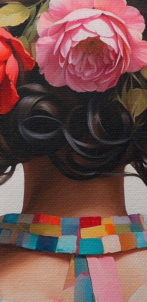 Painting of a woman with flowers on her head Painting of a woman with flowers on her head