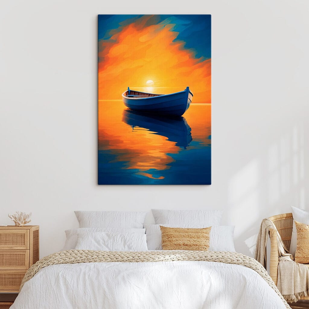 Boat on water with sunset in the background Boat on water with sunset in the background