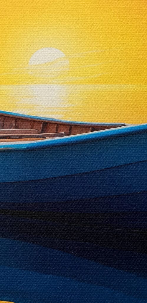 Boat on water with sunset in the background Boat on water with sunset in the background