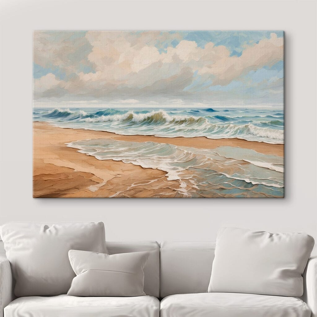 Painting of waves crashing on a beach