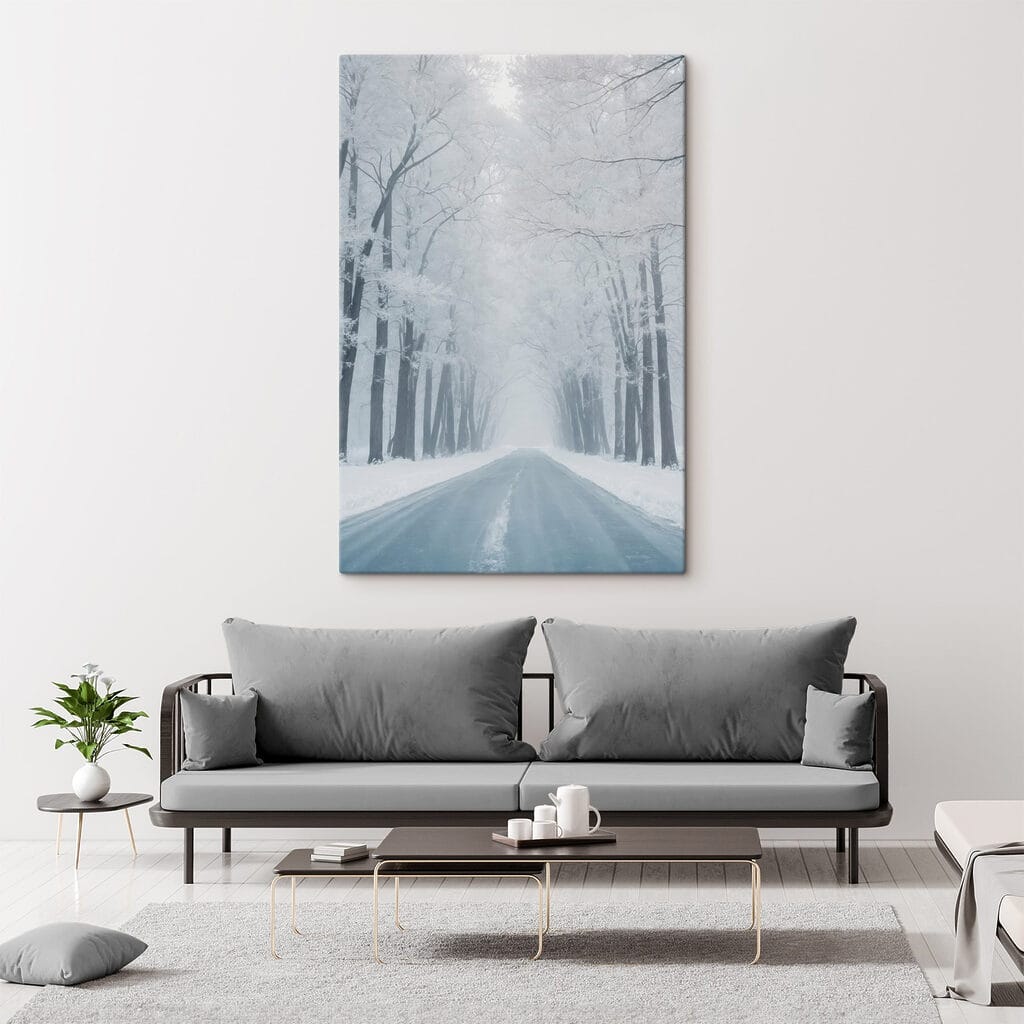 Road with snow covered trees