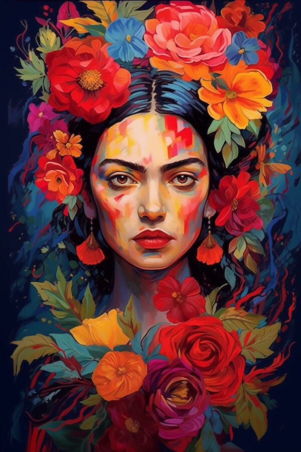Painting of a woman with flowers in her hair Painting of a woman with flowers in her hair