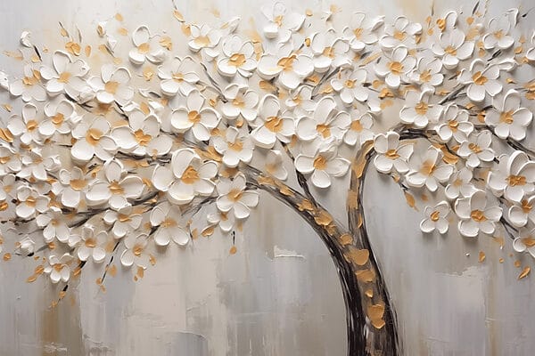 Painting of a tree with white flowers Painting of a tree with white flowers