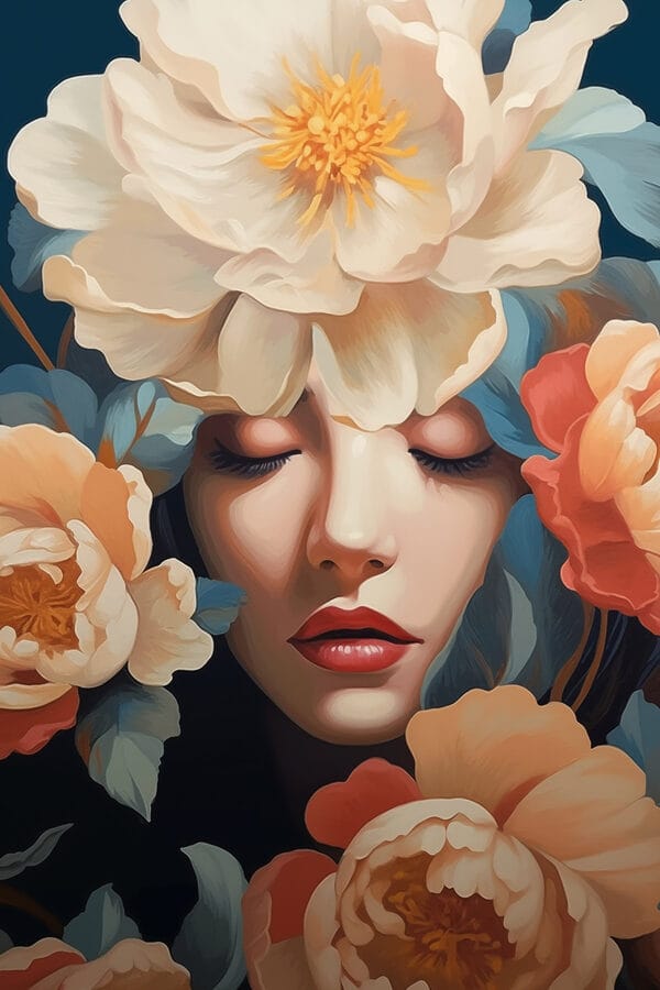 Woman with flowers around her head Woman with flowers around her head
