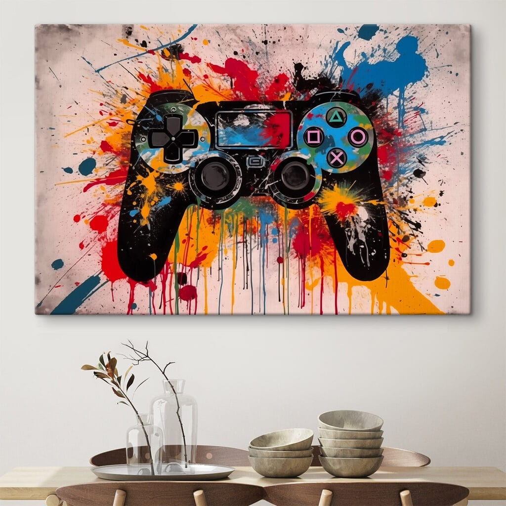 Video game controller with paint splatters Video game controller with paint splatters