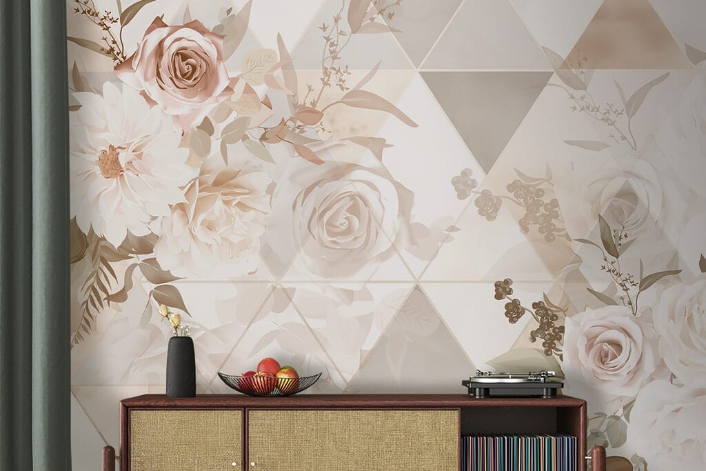 Wallpaper with flowers and triangles