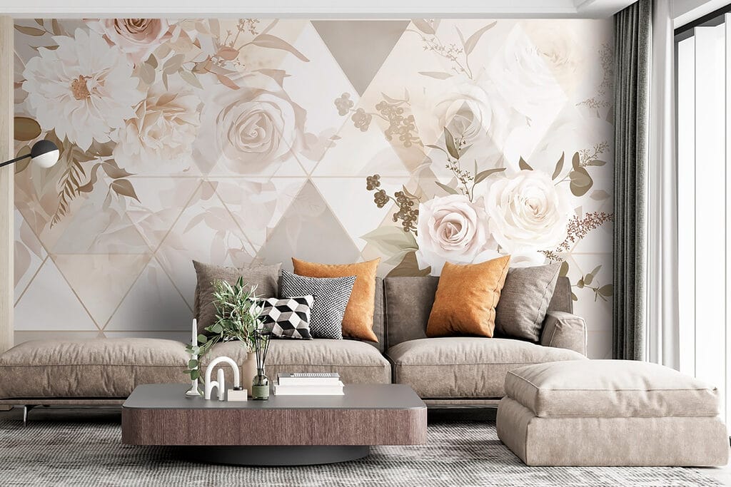 Wallpaper with flowers and triangles