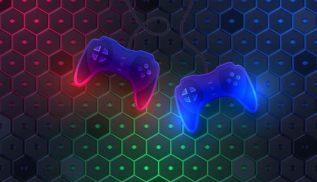 Game controller on a hexagon background