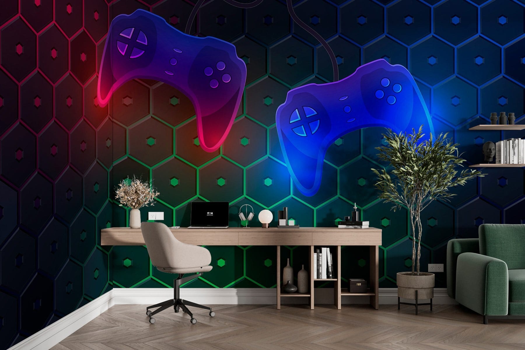 Game controller on a hexagon background