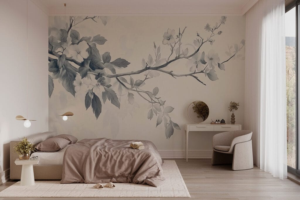 Branch with flowers and leaves Branch with flowers and leaves