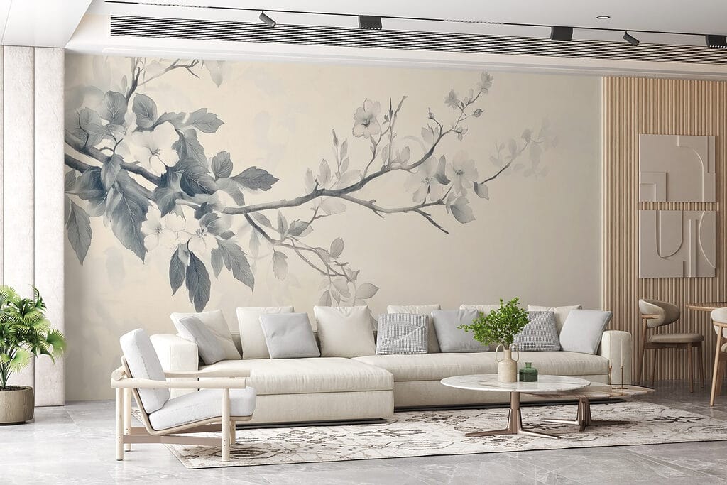 Branch with flowers and leaves Branch with flowers and leaves