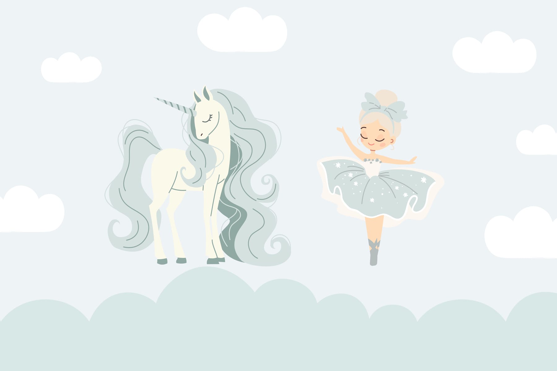 Cartoon of a girl and a unicorn