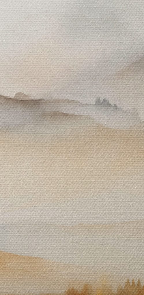 Watercolor painting of trees and mountains Watercolor painting of trees and mountains