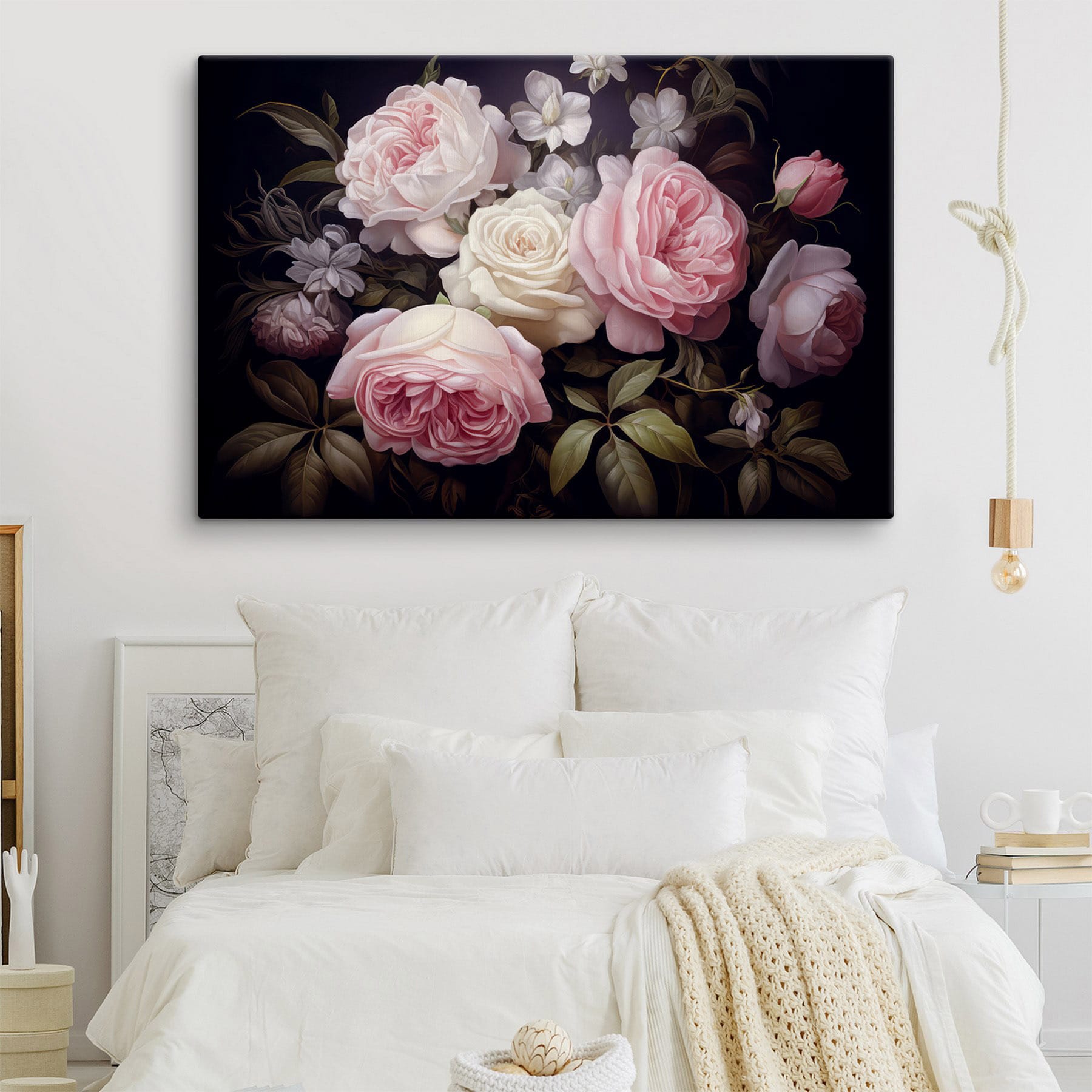 Group of pink and white roses