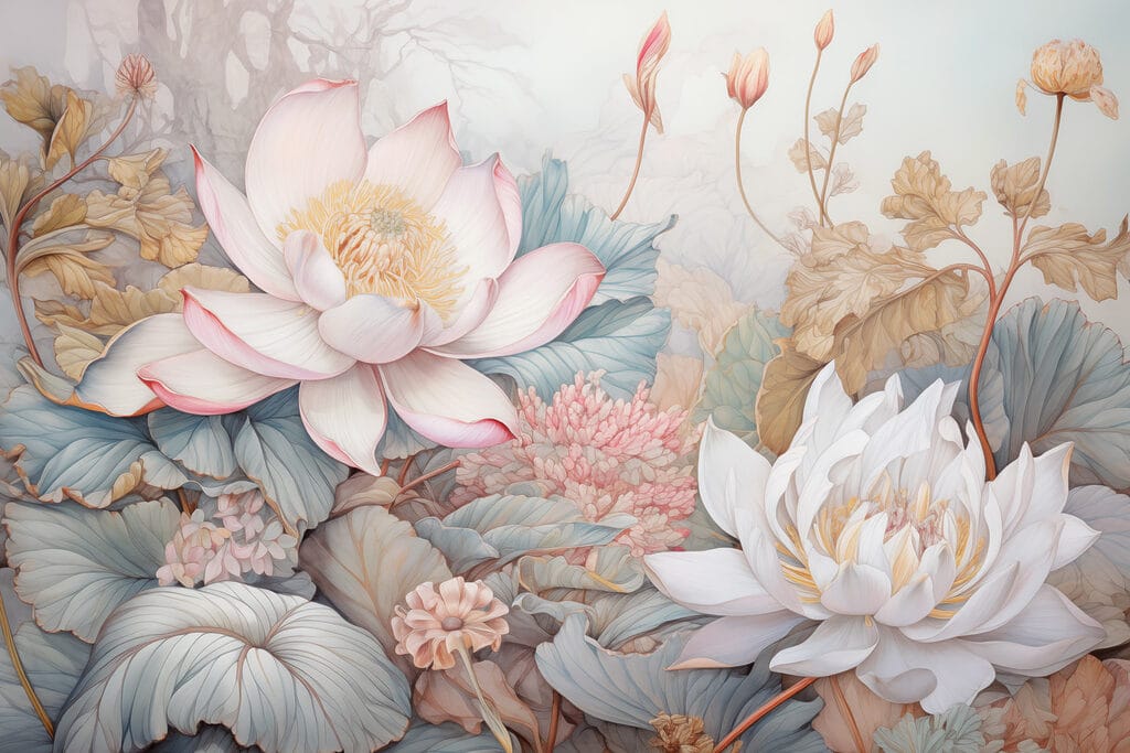 Painting of flowers and leaves Painting of flowers and leaves
