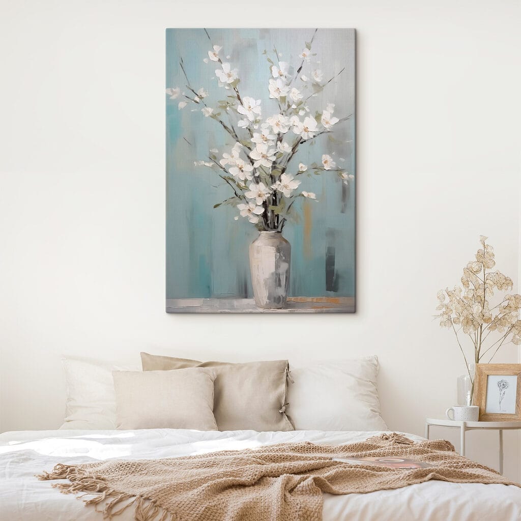 Painting of a vase with white flowers Painting of a vase with white flowers