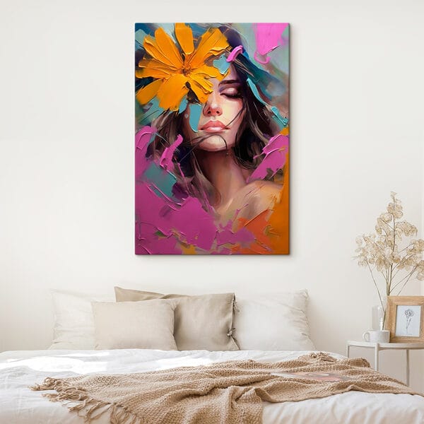Painting of a woman with flowers on her face Painting of a woman with flowers on her face