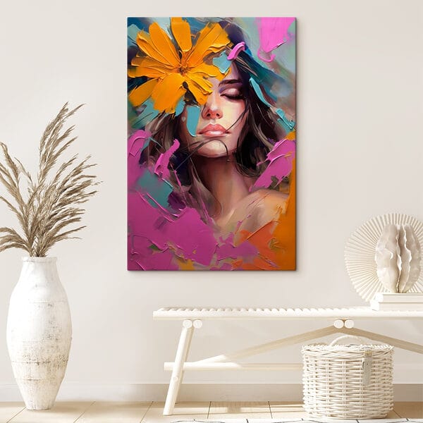 Painting of a woman with flowers on her face Painting of a woman with flowers on her face