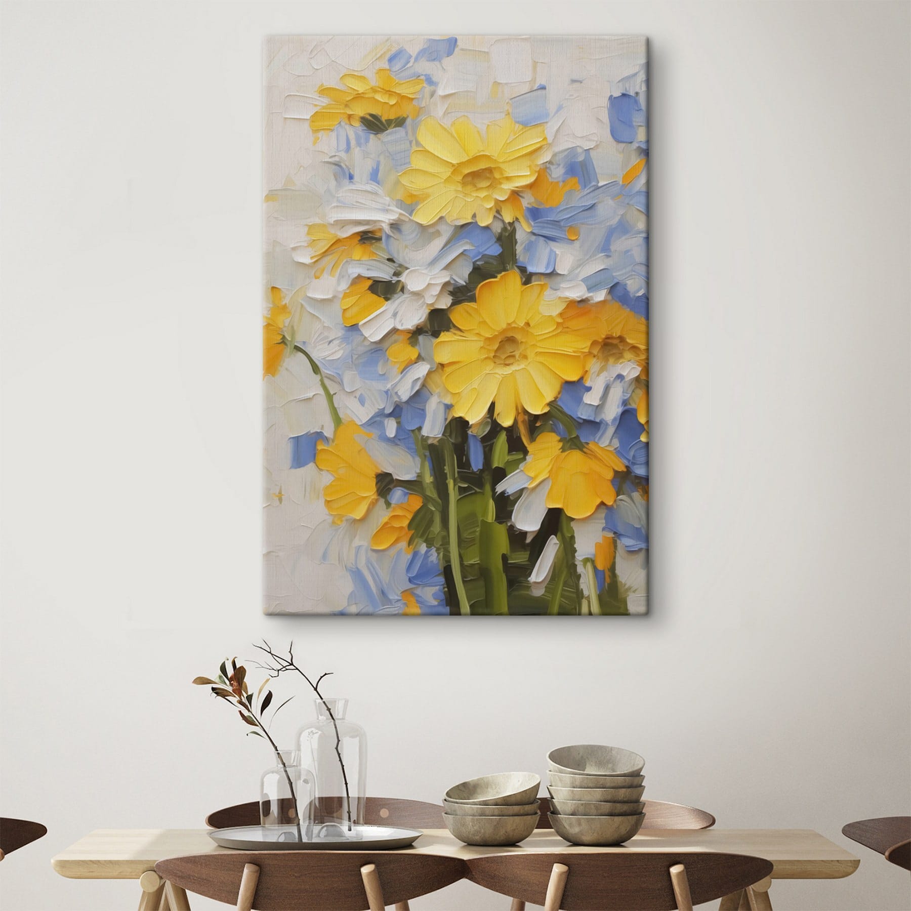 Painting of yellow and blue flowers