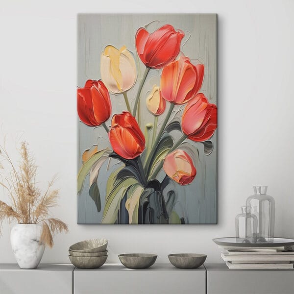 Painting of tulips on a grey background Painting of tulips on a grey background