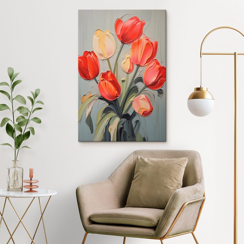 Painting of tulips on a grey background Painting of tulips on a grey background