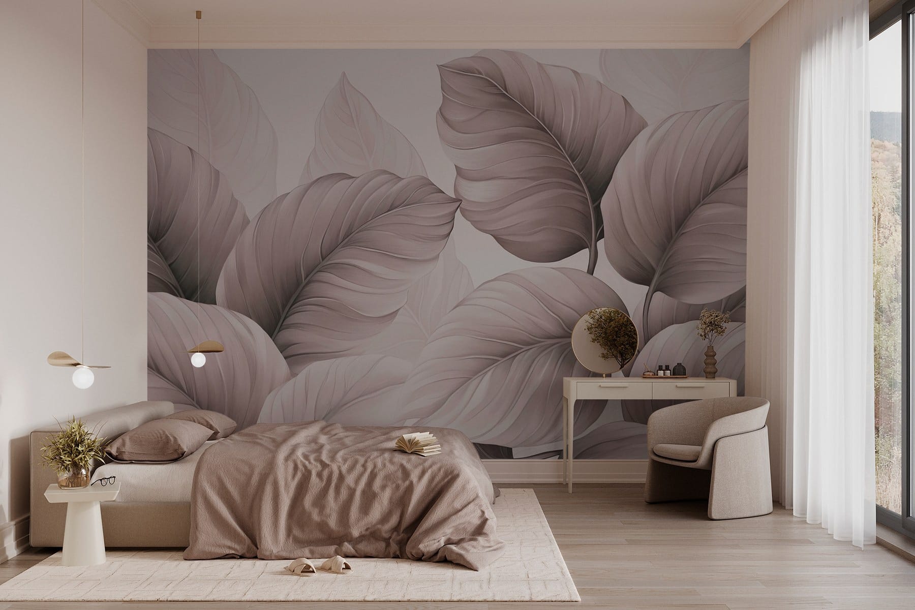 Serene leaf patterns in soft tones