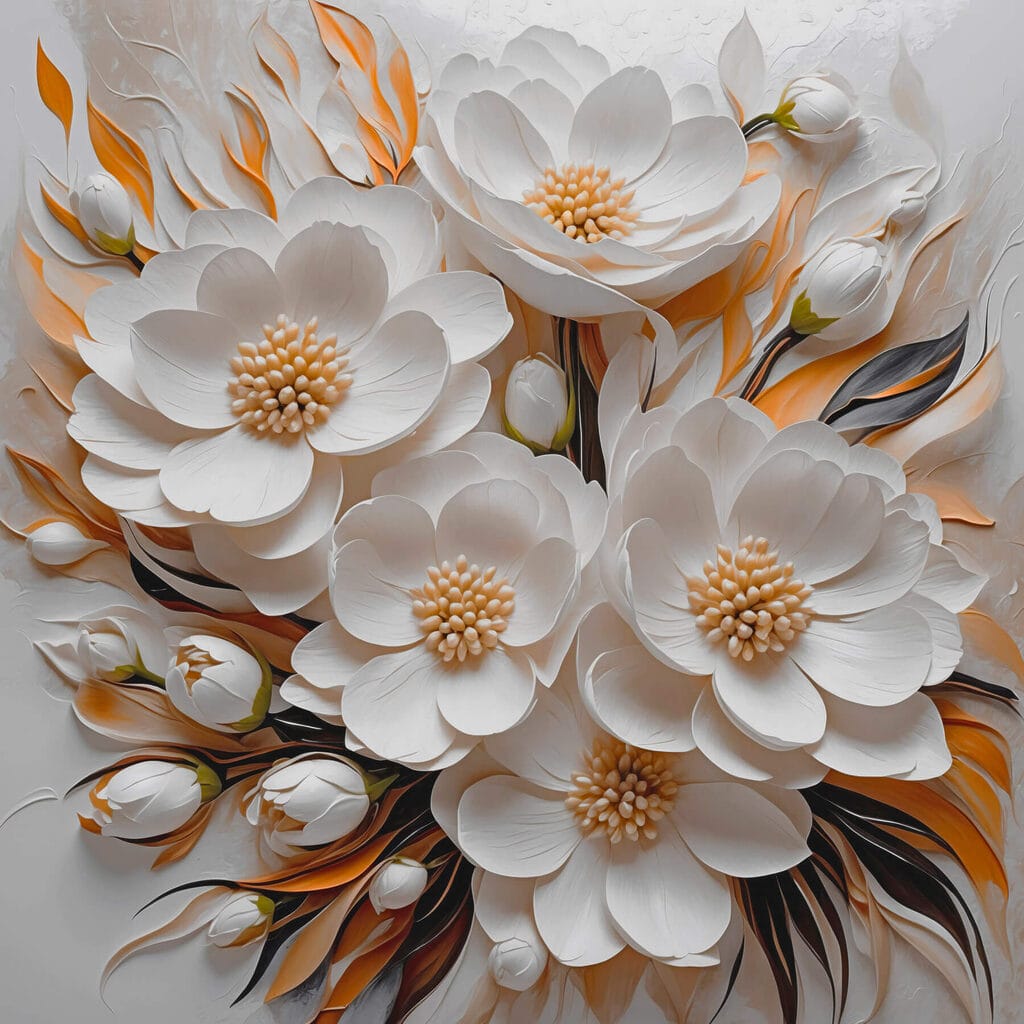 White flowers and leaves