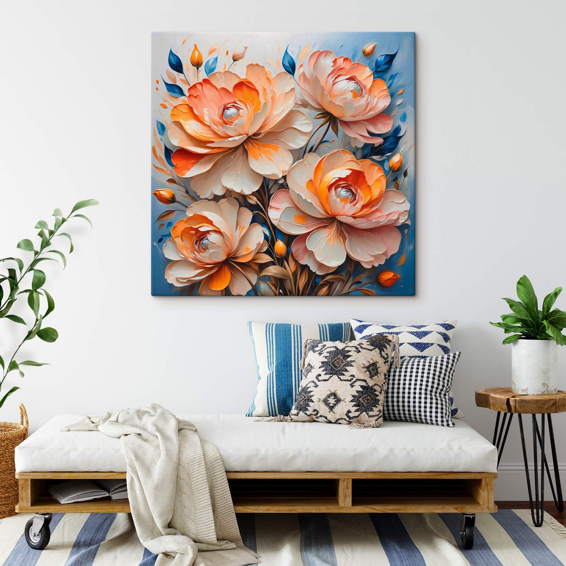 Painting of flowers on a blue background