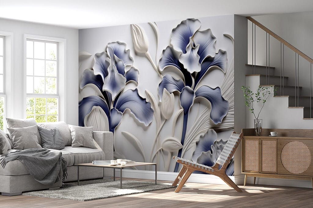 Wall art with flowers and leaves