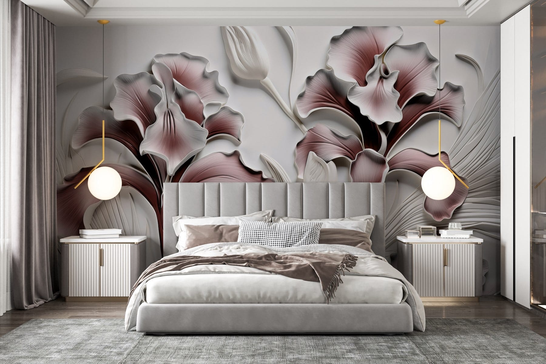 Wall with flowers and leaves