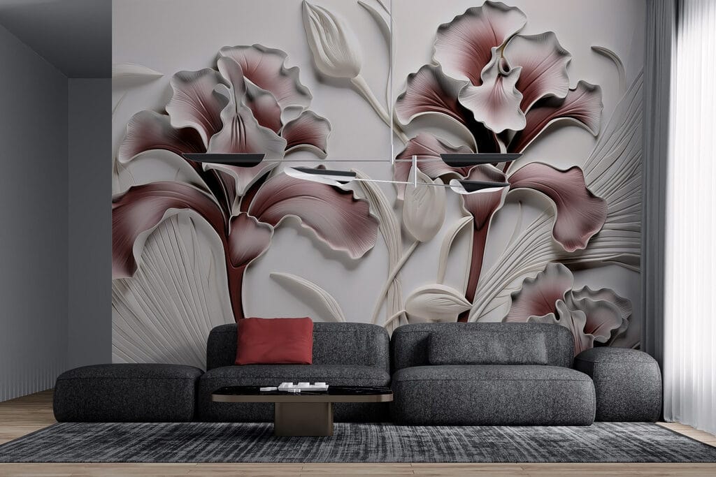 Wall with flowers and leaves