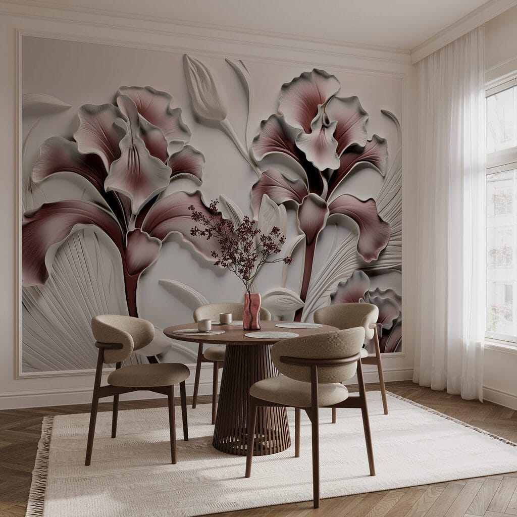 Wall with flowers and leaves