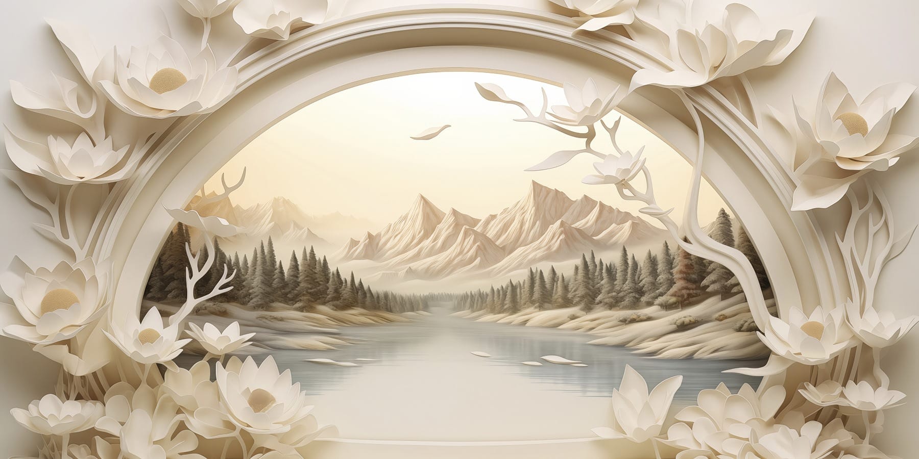 Wallpaper with a river and trees