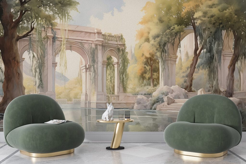 Water with trees and arches Water with trees and arches