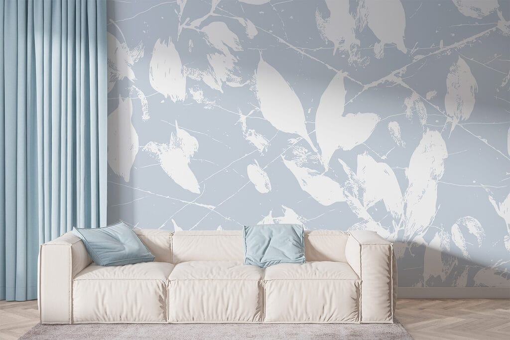 White leaves on a blue background