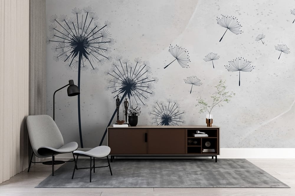 Group of dandelions flying in the air