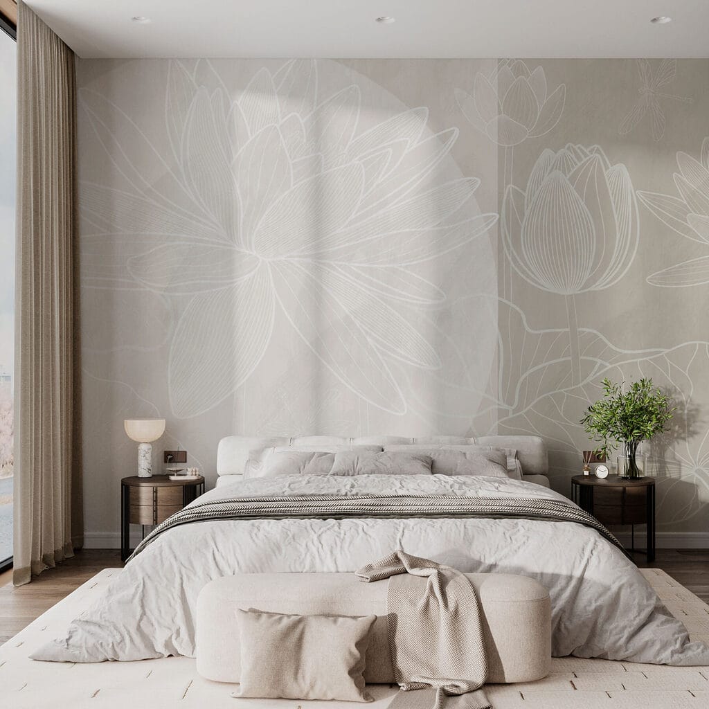 White flower drawing on a grey background