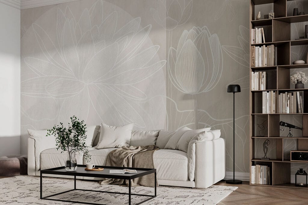 White flower drawing on a grey background